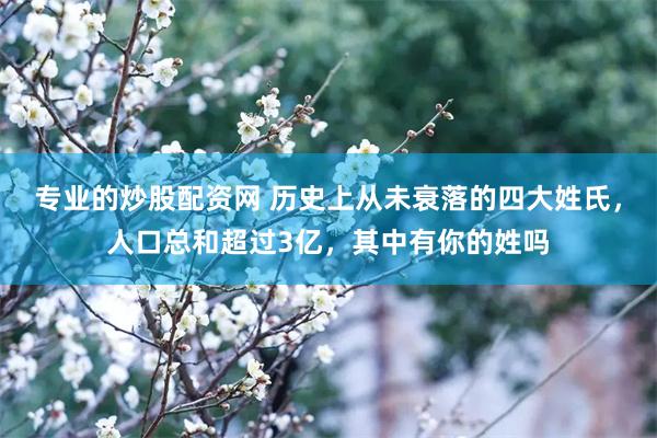 专业的炒股配资网 历史上从未衰落的四大姓氏，人口总和超过3亿，其中有你的姓吗